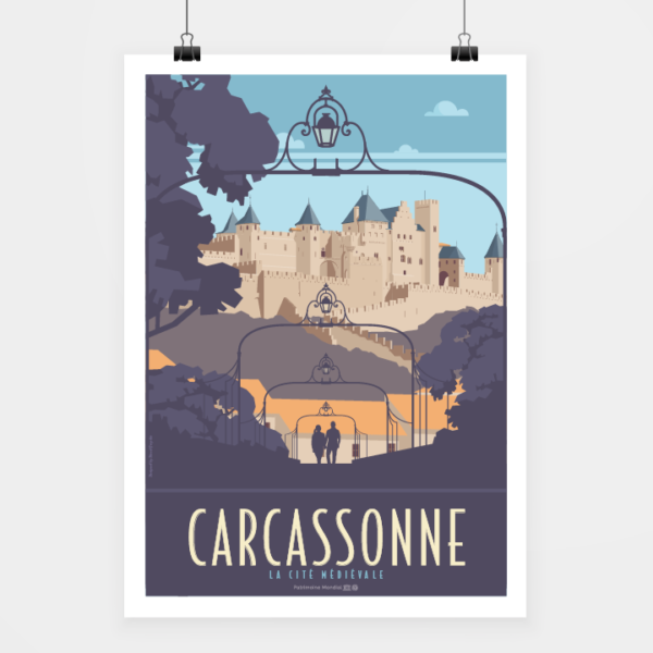 Affiche touristique avec l'illustration Carcassonne la cité