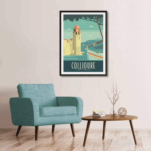 Décor avec l'affiche encadrée Collioure rétro