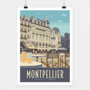 Affiche touristique avec l'illustration Montpellier Comédie