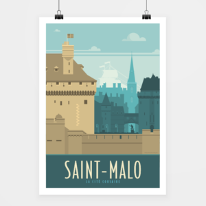 Affiche touristique avec l'illustration Saint-Malo rétro