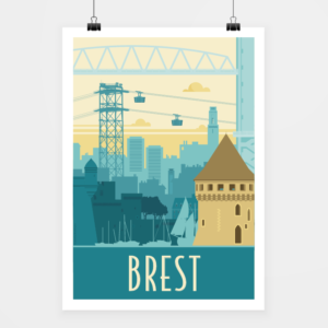 Affiche touristique avec l'illustration Brest rétro