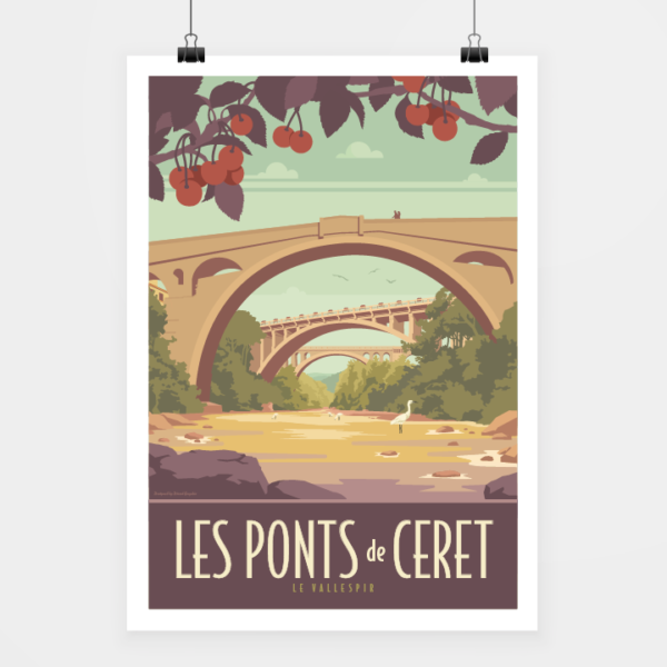 Affiche touristique avec l'illustration Céret Les Ponts