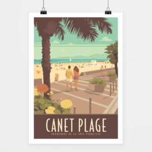 Affiche touristique avec l'illustration Canet plage