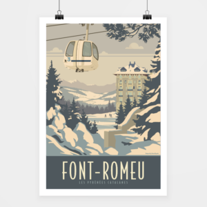 Affiche touristique avec l'illustration Font-Romeu Hiver