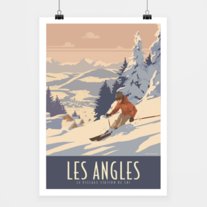 Affiche touristique avec l'illustration Les Angles Station de ski