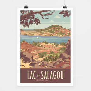 Affiche touristique avec l'illustration Lac du Salagou