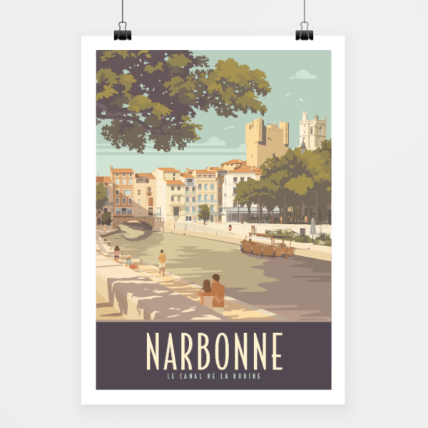 Affiche touristique avec l'illustration Narbonne le canal
