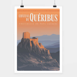 Affiche touristique avec l'illustration château de Quéribus