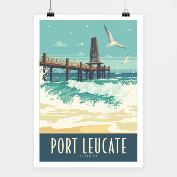 Affiche touristique avec l'illustration Port Leucate Le Ponton