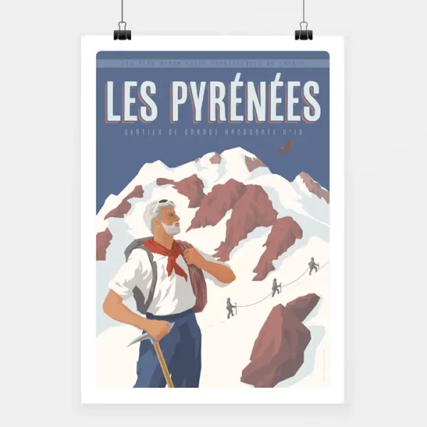 Affiche touristique avec l'illustration Pyrenees GR10