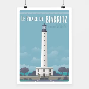 Affiche touristique avec l'illustration Phare de Biarritz