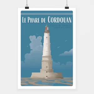 Affiche touristique avec l'illustration Phare de Cordouan Bleu foncé