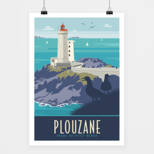 Affiche touristique avec l'illustration Plouzané le phare