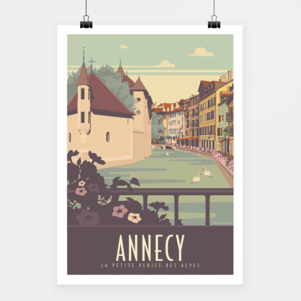 Affiche touristique avec l'illustration Annecy Vieille Ville