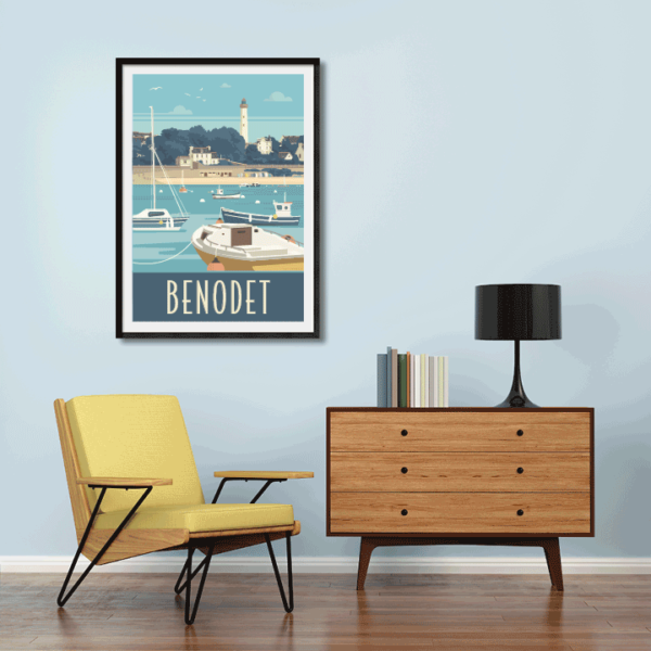 Décor avec l'affiche encadrée Bénodet rétro