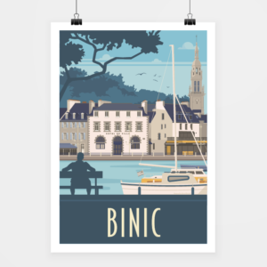 Affiche touristique avec l'illustration Bini rétro