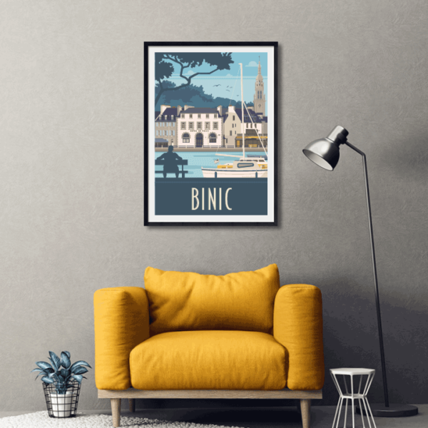 Décor avec l'affiche encadrée Binic Rétro