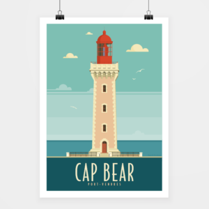 Affiche touristique avec l'illustration Cap Béar rétro