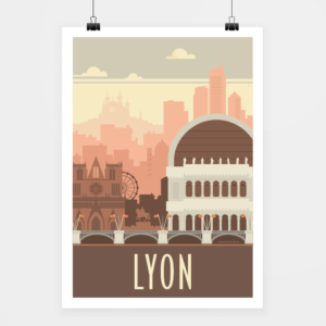 Affiche touristique avec l'illustration Lyon rétro
