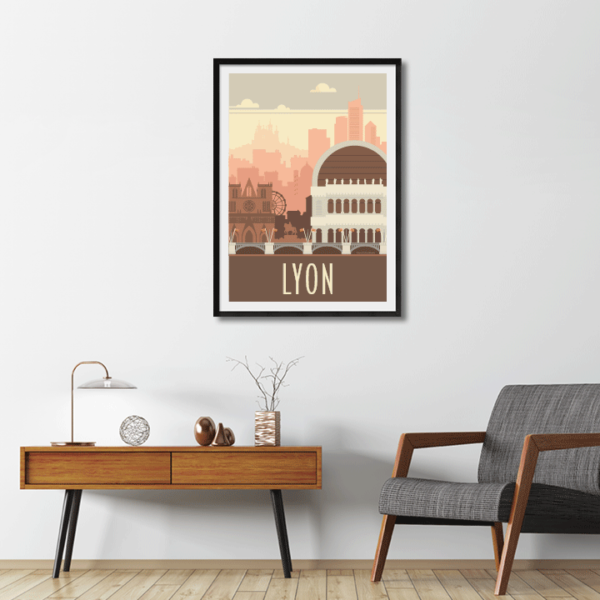 Décor avec l'affiche encadrée Lyon rétro