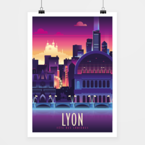 Affiche touristique avec l'illustration Lyon lumière