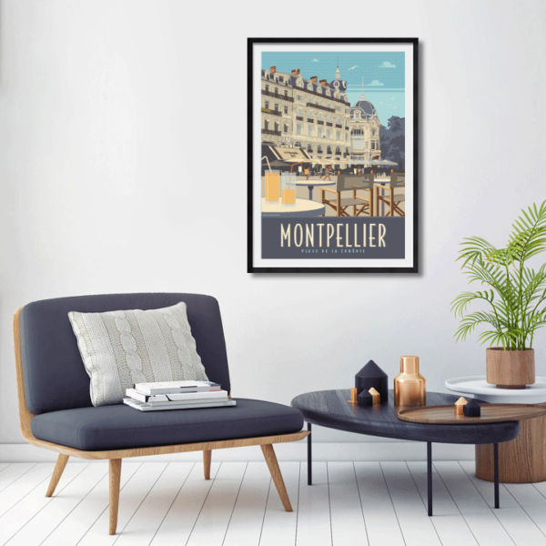 Décor avec l'affiche encadrée Montpellier Comédie