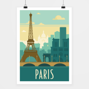 Affiche touristique avec l'illustration Paris rétro vert