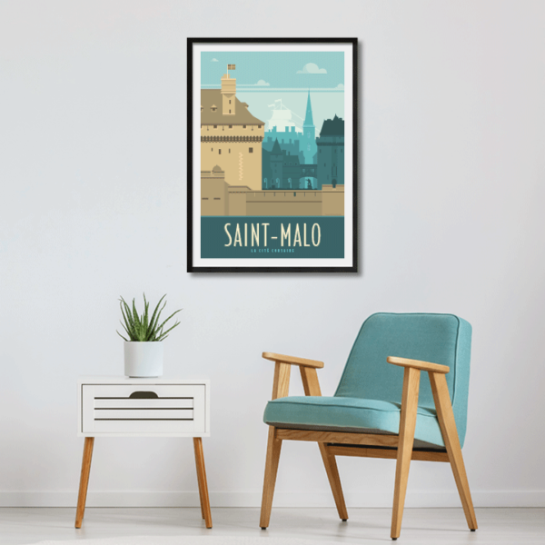 Décor avec l'affiche encadrée Saint-Malo rétro