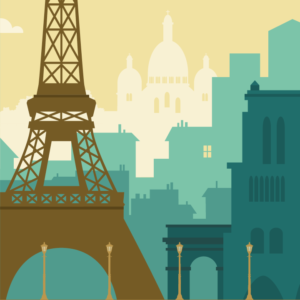 Gros plan de l'illustration Paris rétro vert