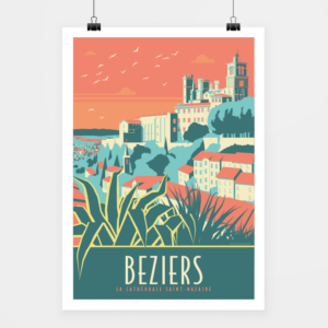 Affiche touristique avec l'illustration Béziers Cathédrale
