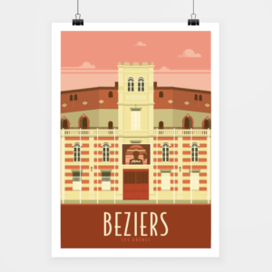 Affiche touristique avec l'illustration Béziers les arènes