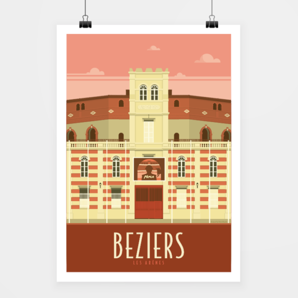 Affiche touristique avec l'illustration Béziers les arènes