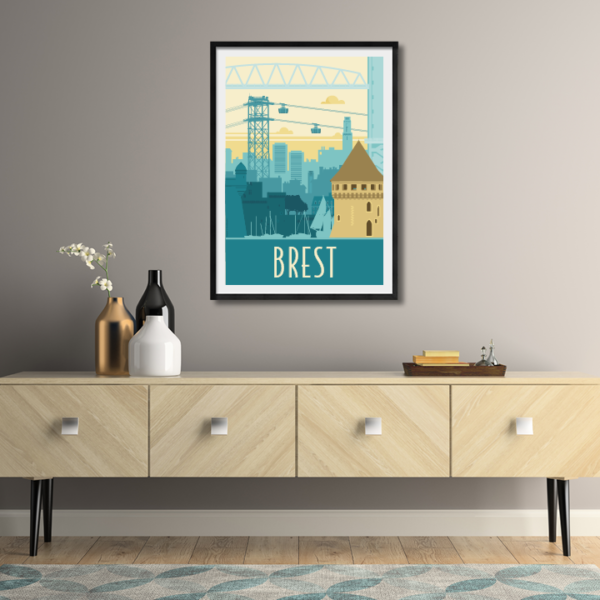 Décor avec l'affiche encadrée Brest rétro