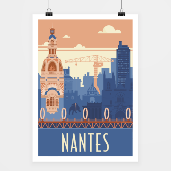Affiche touristique avec l'illustration Nantes rétro