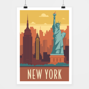 Affiche touristique avec l'illustration New York rétro