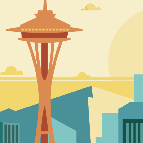 Gros plan de l'illustration Seattle rétro