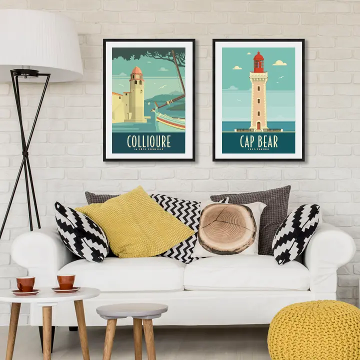 Décoration avec deux affiches encadrées Travel Poster
