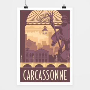 Affiche touristique avec l'illustration Carcassonne rétro
