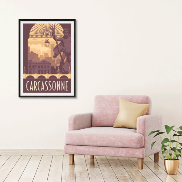 Décor avec l'affiche encadrée Carcassonne rétro