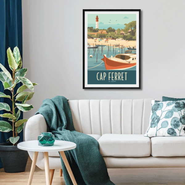 Décor avec l'affiche encadrée Cap Ferret le Phare-Bleu