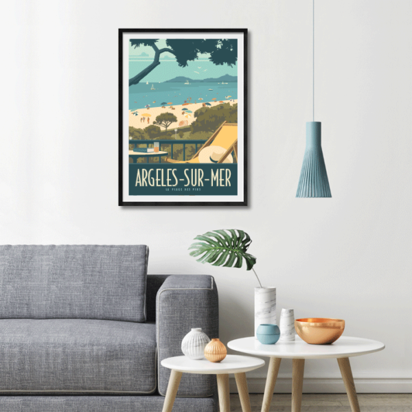 Décor avec l'affiche encadrée Argelès plage des Pins