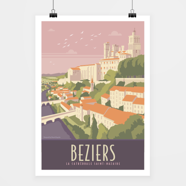 Affiche touristique avec l'illustration Béziers Cathédrale 02