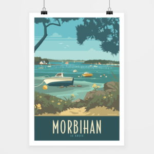Affiche touristique avec l'illustration Morbihan le golfe - Bateaux