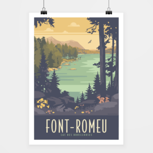 Affiche touristique avec l'illustration Font-Romeu Bouillouses