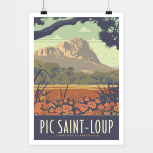 Affiche touristique avec l'illustration Pic Saint-Loup