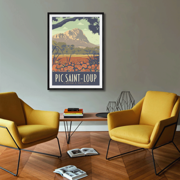 Décor avec l'affiche encadrée Pic Saint-Loup