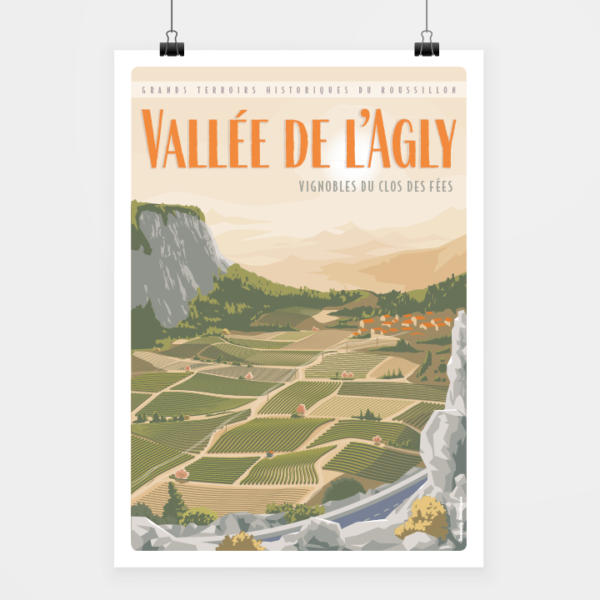 Affiche touristique avec l'illustration Vallée de l'Agly