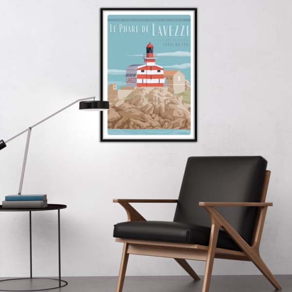 Décor avec l'affiche encadrée Corse Phare Lavezzi