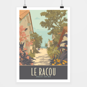 Affiche touristique avec l'illustration Le Racou