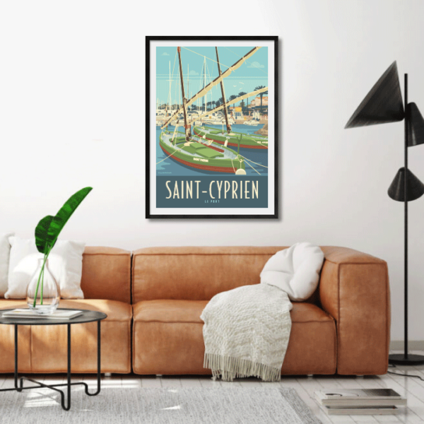 Décor avec l'affiche encadrée du Port de Saint-Cyprien